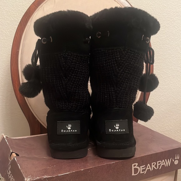 Bearpaw Sweater Boots with Pom Pom Ties, Size 7 - Picture 3 of 7